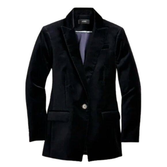 NWT JCrew Willa Velvet Blazer Jacket Womens 2 Black Stretch One Button Coat NEW - Picture 1 of 13